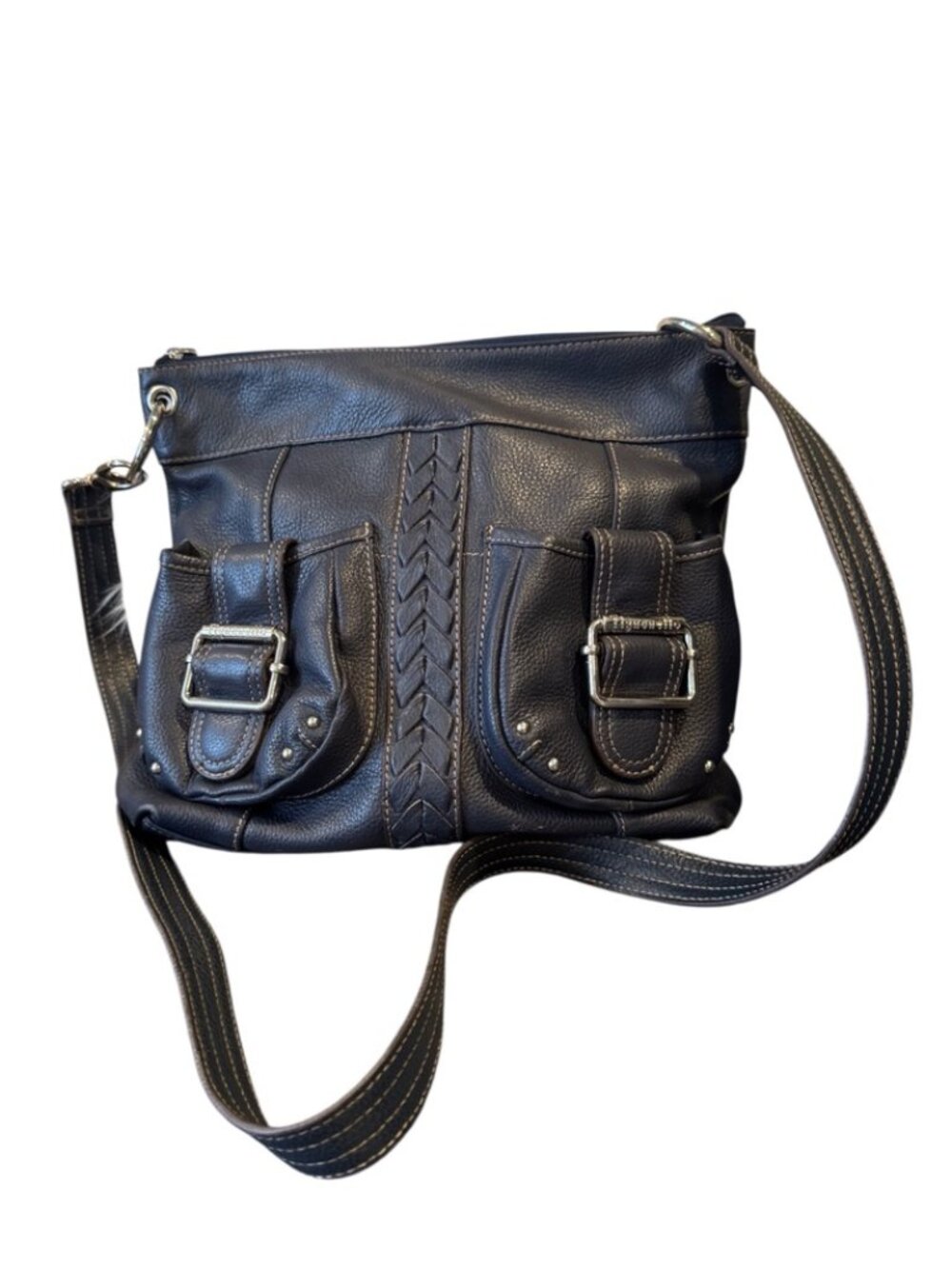 Tignanello Hobo Bag Blue Leather Braided Shoulder Handbag EUC
